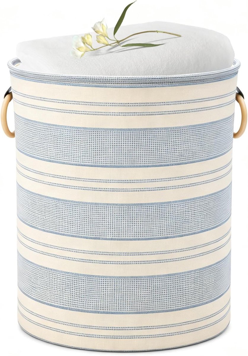 Wasmand van linnen - Opvouwbare wasmand - Opvouwbare opbergmand - Blauw (blauw, 60 l)