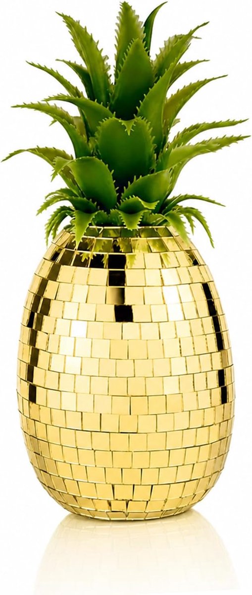 Ananas Decoratie, Spiegelbal Stijl Ananas Beeld, Gouden Retro Tafeldecoratie Discobal Goud voor Feest, Huisbar & Zomerdecoratie