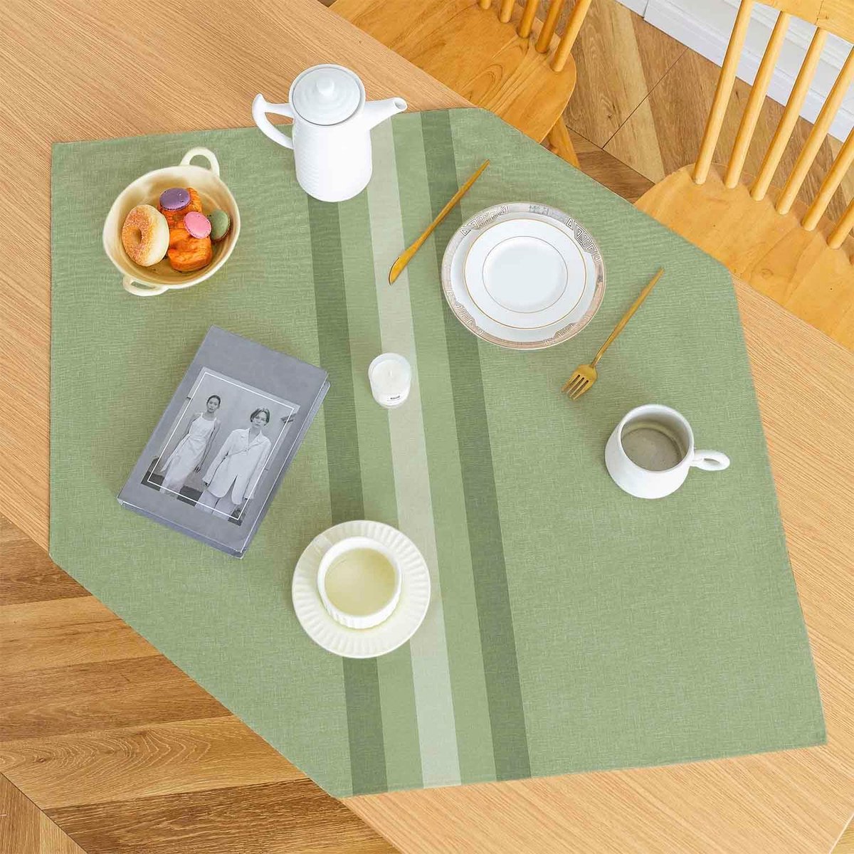 tafelkleed, 100 x 100 cm, groen, strepen, herfst, modern, vierkant, elegant, wasbaar, waterdicht, linnenlook, tafelkleden voor Kerstmis, feest, verjaardag, bruiloft