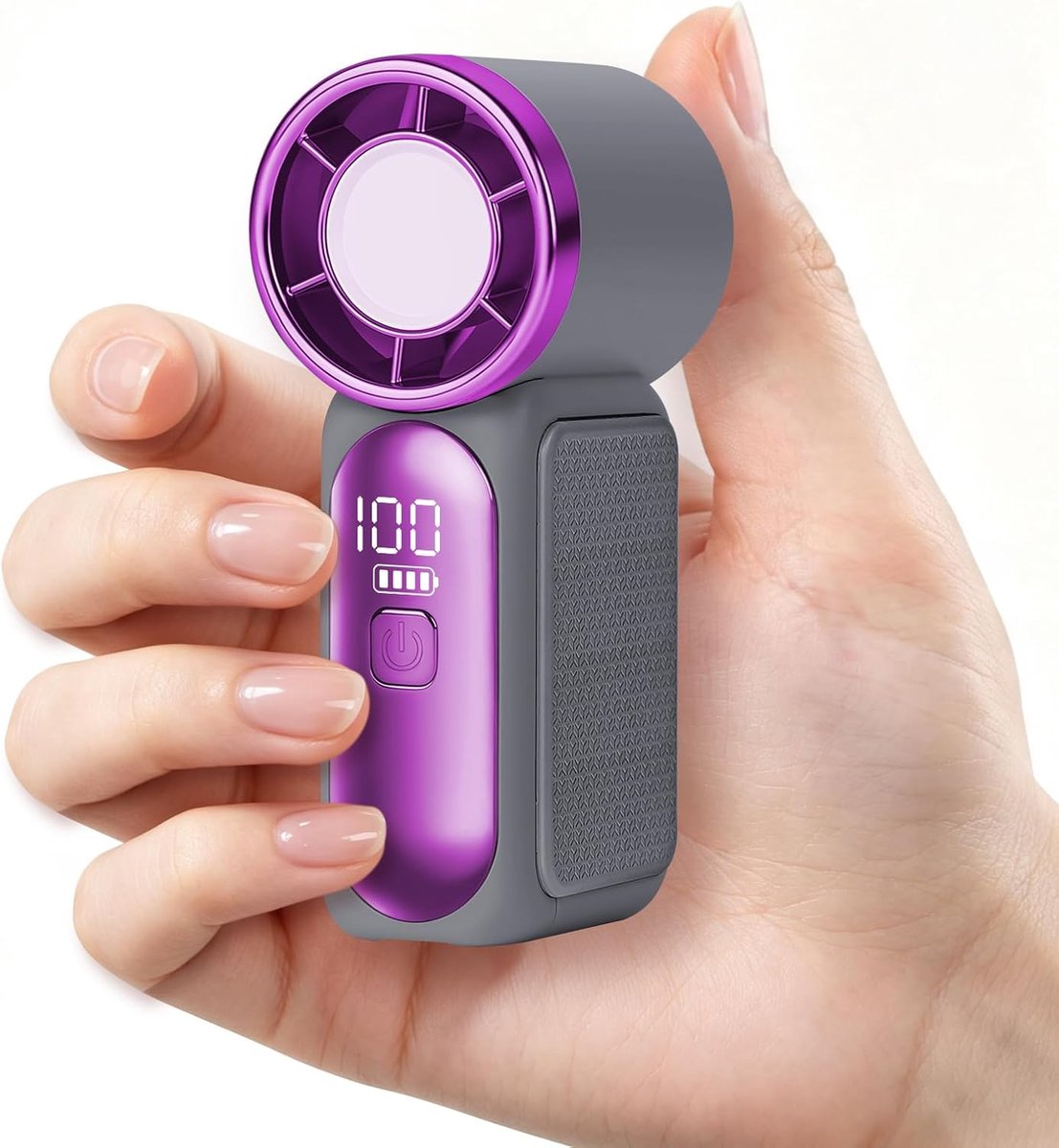 Draagbare Mini Handventilator, USB Oplaadbare Bureauventilator-Grijs | 6 instelbare snelheden, met slim LED-display, zomeraccessoire, voor reis, buiten, kantoor