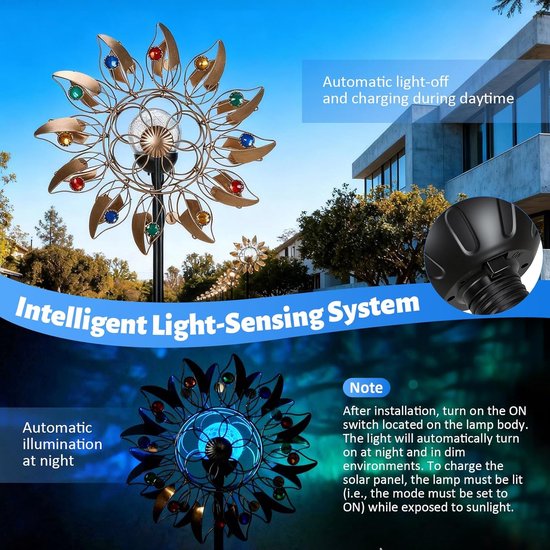 Windmolen voor de tuin, metaal, windgong voor buiten, 3D-look, windspinner, spinner, sculpturen, windvanger voor buitenterrassen, patio, gazon — afbeelding 4