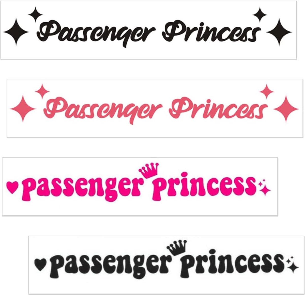4 stuks Princess Passenger stickers, autoaccessoires prinses passager, grappige autostickers "Passenger Princess" voor ramen, autodecoratie, auto-accessoires voor vrouwen uniek