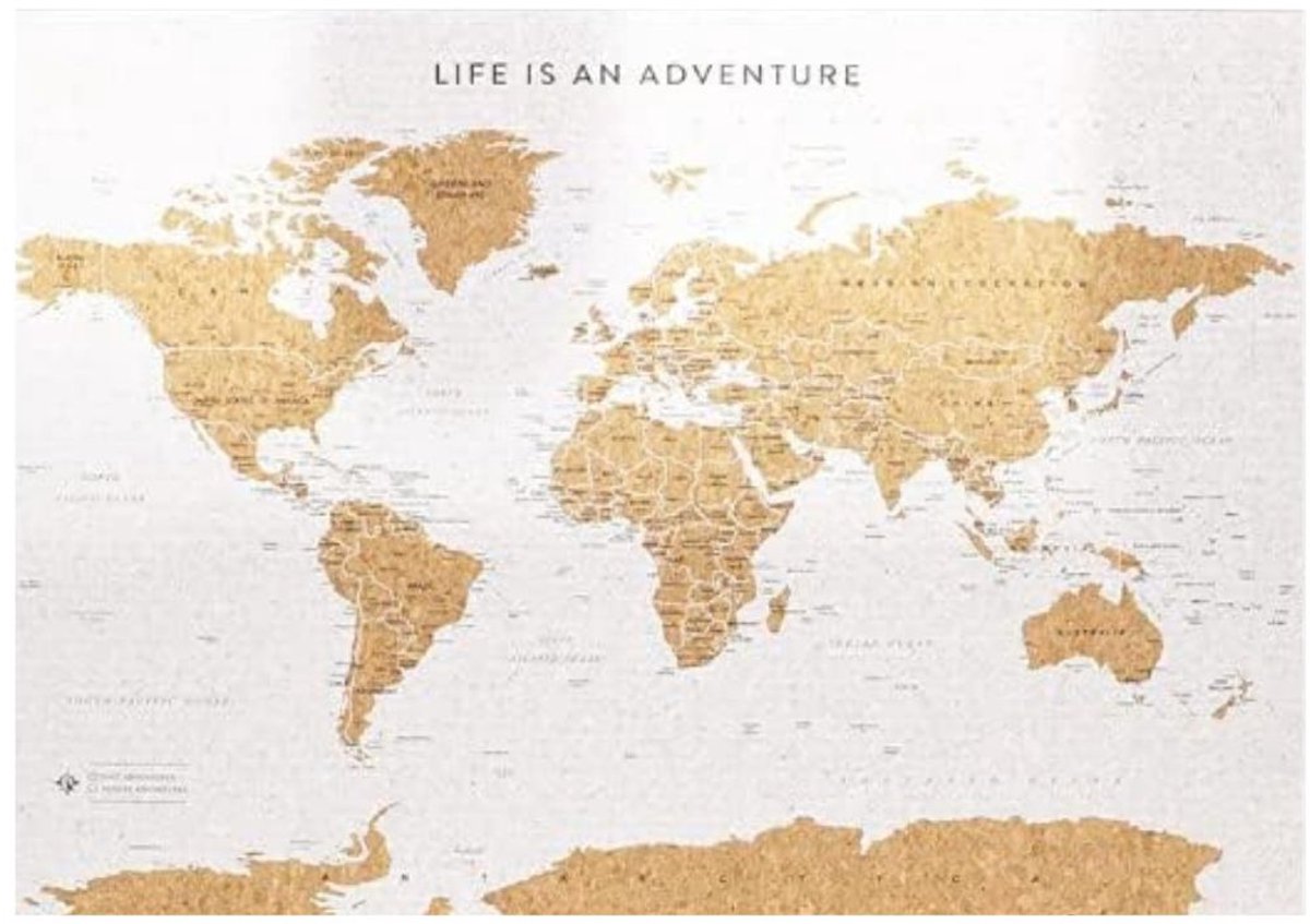 ApexArte® Wereldkaart Prikbord - Poster Wereld - Werelddelen