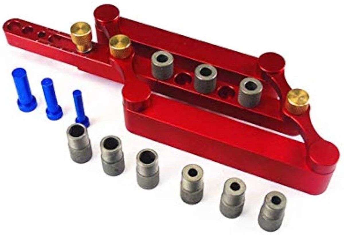 6/8/10Mm Zelfcentrerende Houtbewerking Doweling Jig Kit Boor Gids Hout Deuvel Puncher Locator Timmerwerk Gereedschap (Rood)