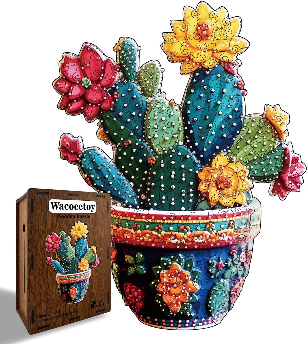 Casalora Houten Puzzel Cactus 307 Stukjes - Dieren Legpuzzel Volwassenen -XL