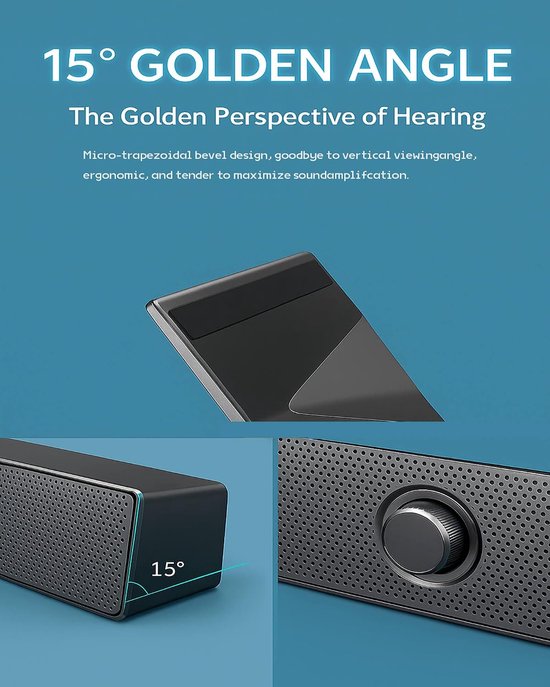 Computer Soundbar - PC Luidspreker - Muziek Luisteren - Ergonomisch 15° Ontwerp - 6 Watt Vermogen - Zwart — afbeelding 5