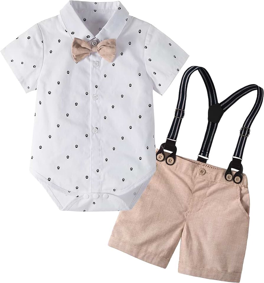 Baby Gentleman Set met bijpassende strik, hemd, bretels en broekje