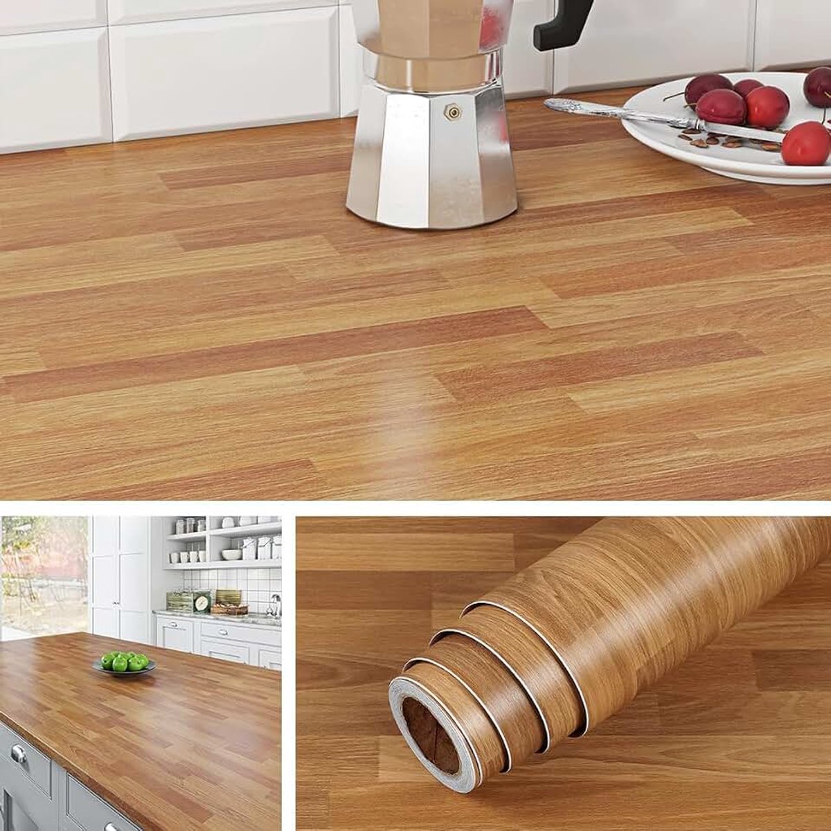 Plakfolie, houtlook, eiken, licht waterdicht, folie, werkblad, keuken, beuken, 500 cm x 60 cm breed, zelfklevende folie, lichte keukenachterwand, tafel, houtfolie