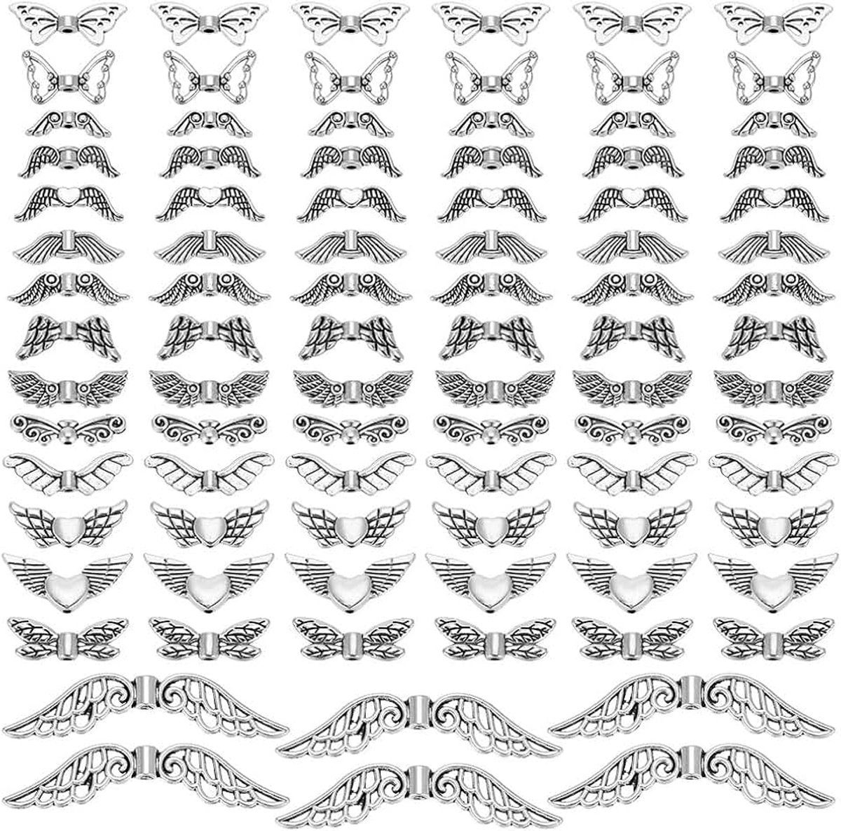 PandaHall 150 stks Tibetaanse Stijl Fairy Wing Kralen 15 Stijlen Angel Wing Kralen Tibetaanse Legering Fairy Wing Charms Vleugels Spacer Losse Kraal voor Sieraden Maken DIY Armbanden Oorbellen