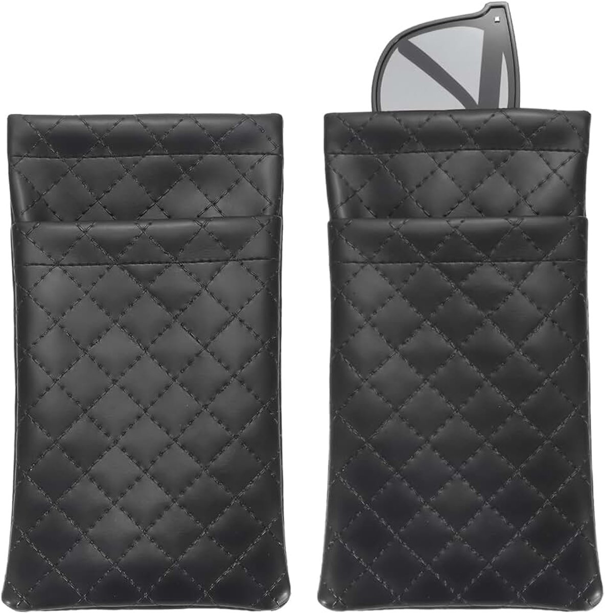 Dubbele PU lederen brillenkoker met druksluiting, zacht zwart etui voor het opbergen van brillen en reisaccessoires voor dames en heren, 2 stuks