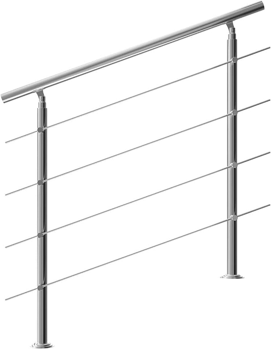 Trapleuning edelstaal - 120 cm met 4 horizontale spijlen - balustrade rvs