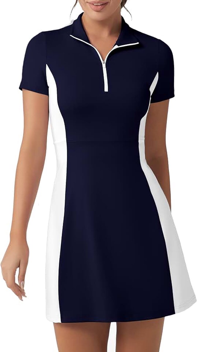 Atletische golfjurk met polohals voor dames met korte broek - casual mouwloze colorblock-jurk