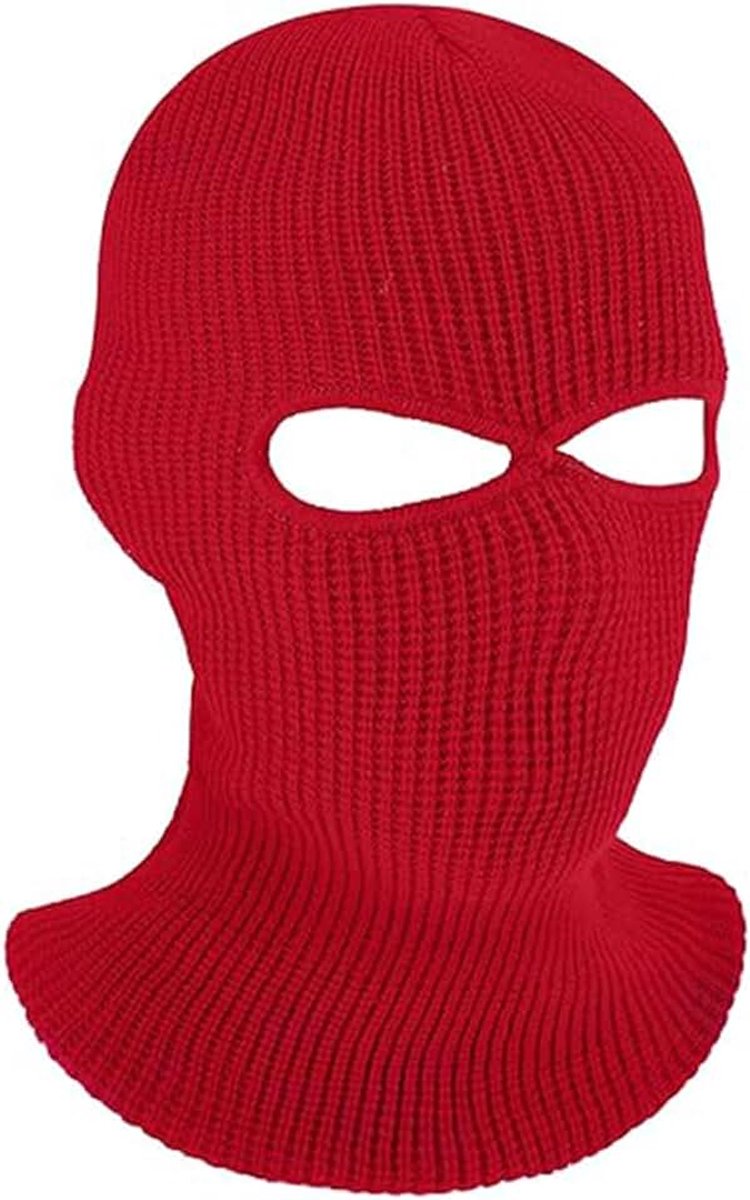 Bivakmuts, gebreid, met 2 gaten, rode gezichtsbedekking, uniseks, voor de winter, winddicht en ademend, bivakmuts, voor outdooractiviteiten in de winter