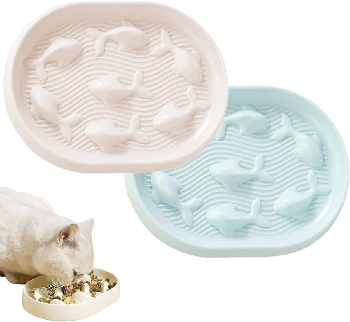Voerbakken voor langzaam eten, dubbele kattenbak in pastelkleuren, ultra-duurzaam en gemakkelijk te reinigen, ideaal voor alle kattenmaten