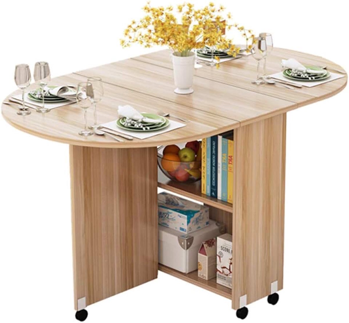 Draagbare Opvouwbare Eettafel Met Multi-Directional Wiel Keuken Eettafel Locker
