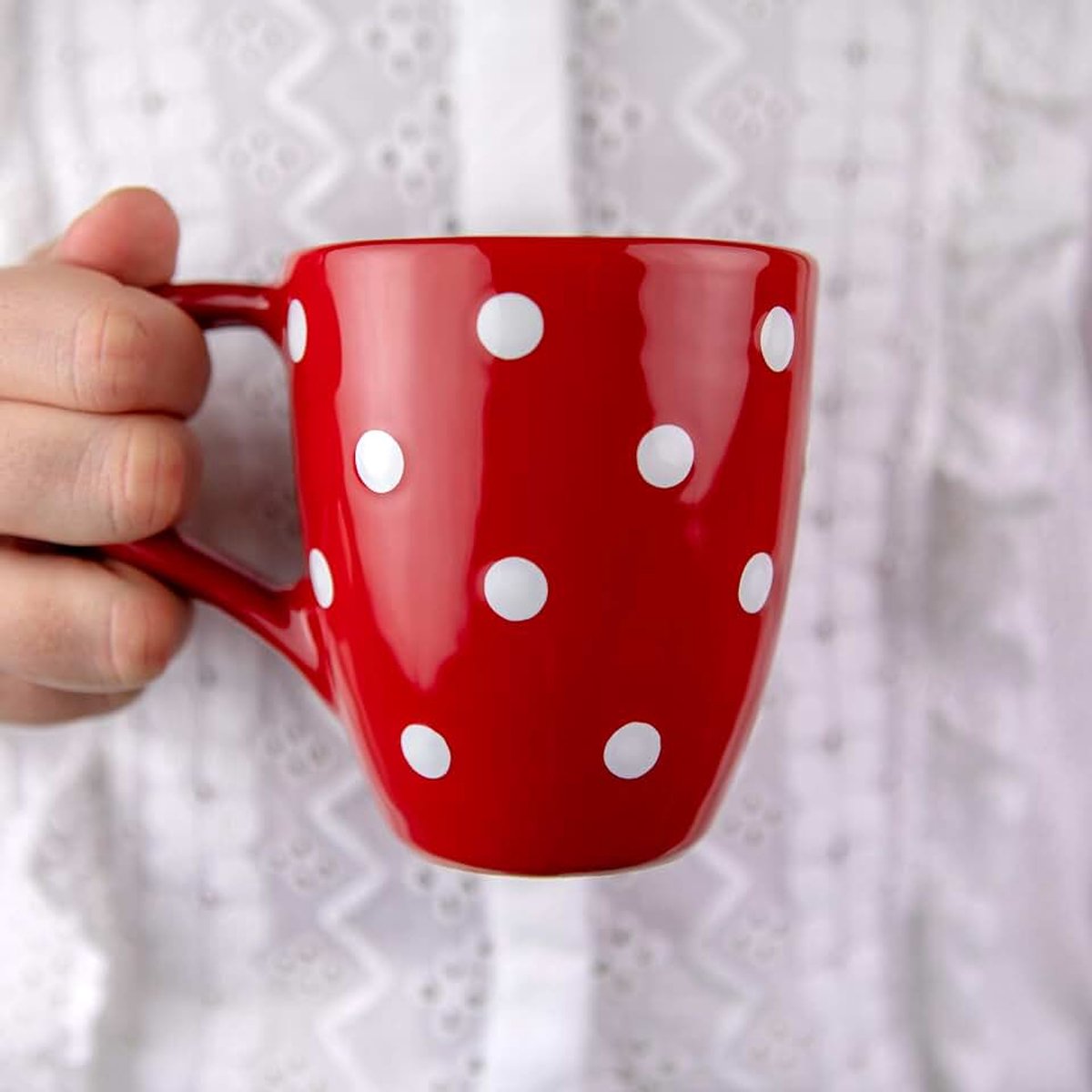 To Cottage Rood Wit | Polka Dot | Handgemaakt Handgeschilderd | Keramiek 300ml | Chocolademelk, Koffie, Thee Mok Met Groot Handvat | Cadeau