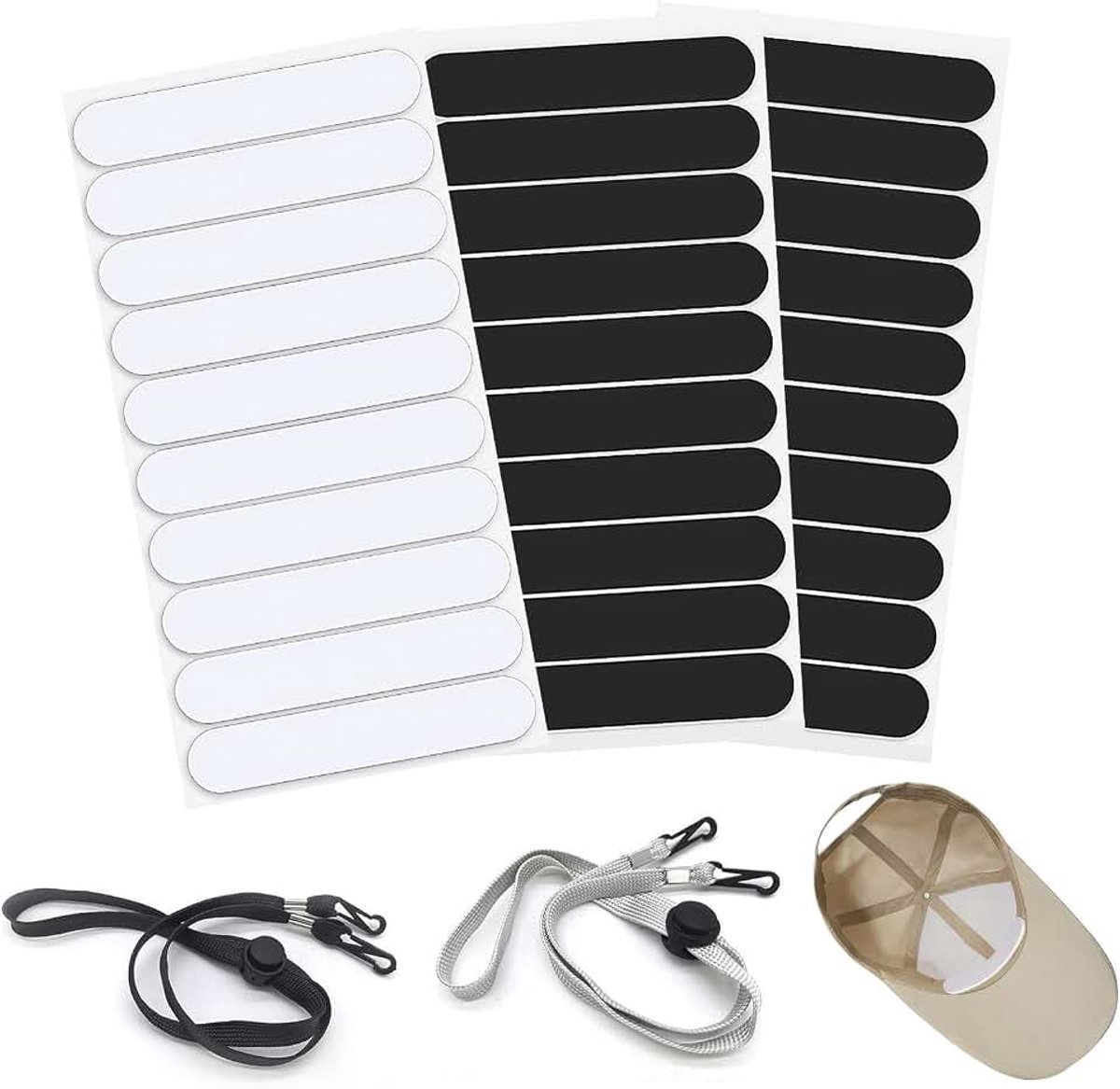 30 Hoedenomtrekstickers En 2 Winddichte Hoedentouwen, Zelfklevende Stickers Voor Het Aanpassen Van De Hoedomtrek, Anti-Valaccessoires Voor Buitenactiviteiten.