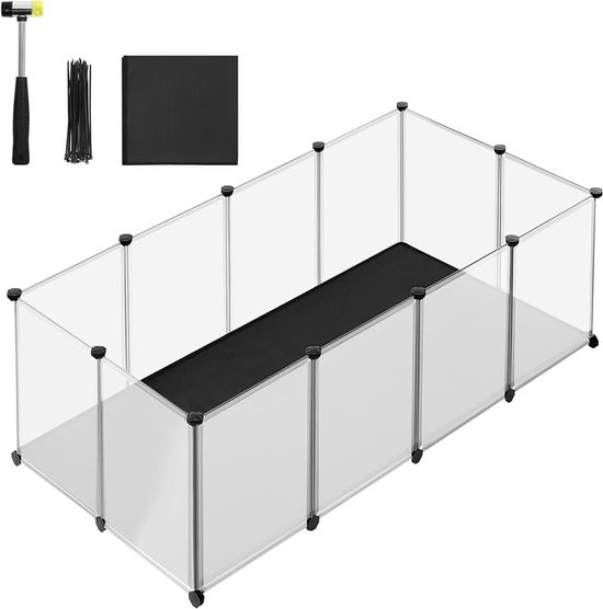 Kleindierenverblijf met vloerpanelen, box met afneembare en waterdichte bodem, verblijf voor hamsters, konijnen, cavia's, 143 x 73 x 46 cm, wit LPC012W01