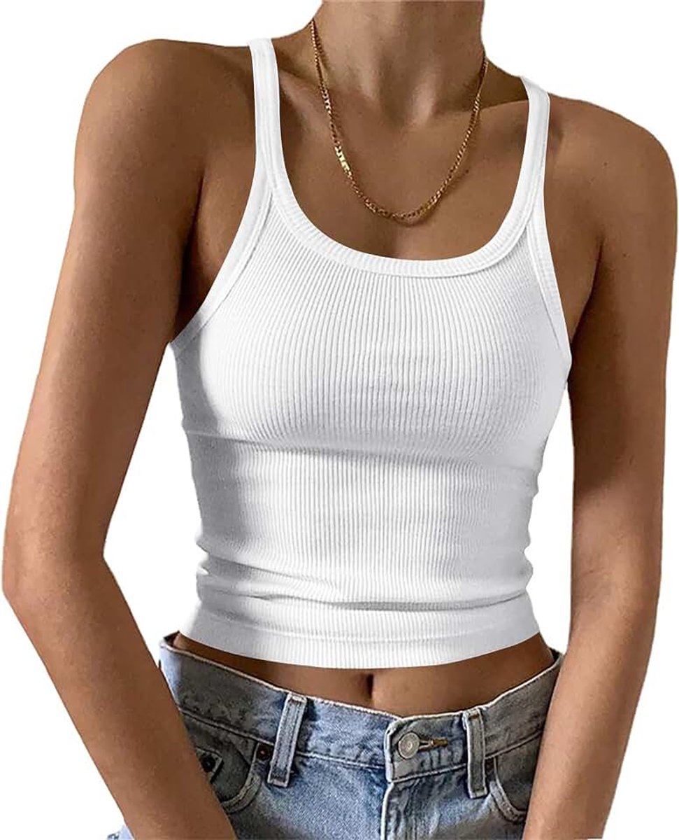 Bela Dames Tops Sexy Spaghetti Tank Top met U-hals Basic Zomer Tanktops Slim Fit Mouwloos Bovenstuk Camisole