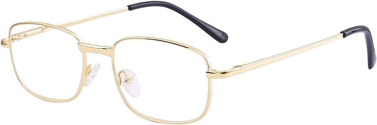 Leesbril voor dames en heren, rechthoekig metalen frame, heldere lens + brilband