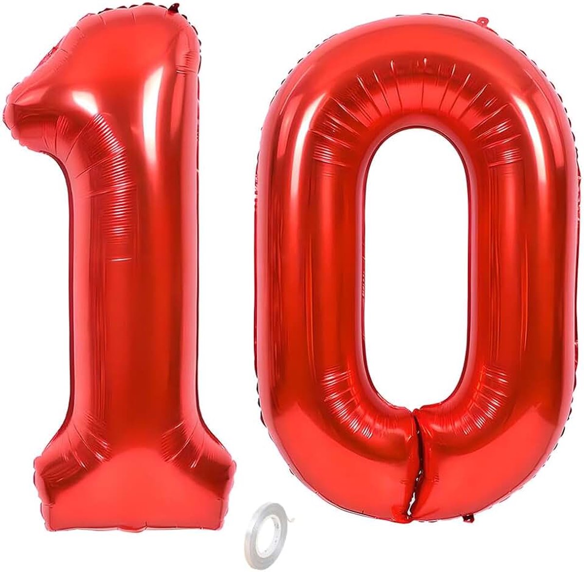Folieballon van 101 cm, rood, cijfer 10, opblaasbare helium, groot nummer 0-9, 10-100 (101 cm), decoratie van folie voor verjaardagsfeest en bruiloft