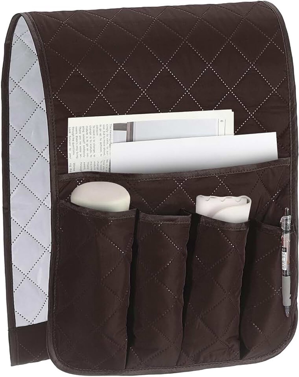 1 stuk caddy voor ligstoel, bank armleuningen organizer met 5 vakken voor nachtkastje, afstandsbedieningshouder, tijdschriften, telefoonboeken, brillen (bruin, 88,9 x 33 cm)