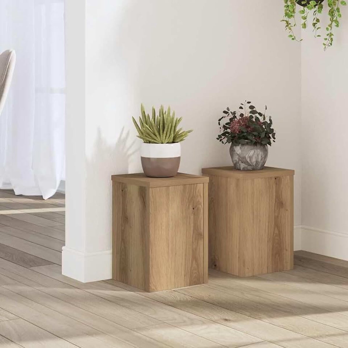 2 stuks, van houtmateriaal, Artisan eiken, 20 x 20 x 30 cm, met stabiele bovenplaat en holle constructie voor extra stabiliteit, tijdloos design