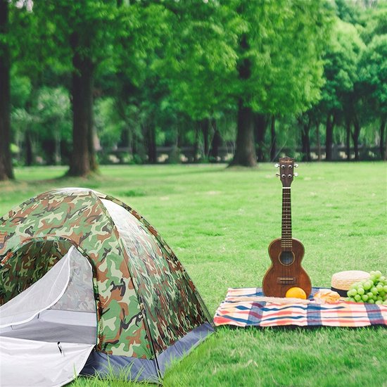 Kampeertent - 2 Persoons Tent - 200x150x110 cm - Oxford - Snel Opzetten - Camouflage - met Gaas - Muggenwerend & Ademend - Toeristentent - Voor Vissen Wandelen en Strand - Draagbaar — afbeelding 4