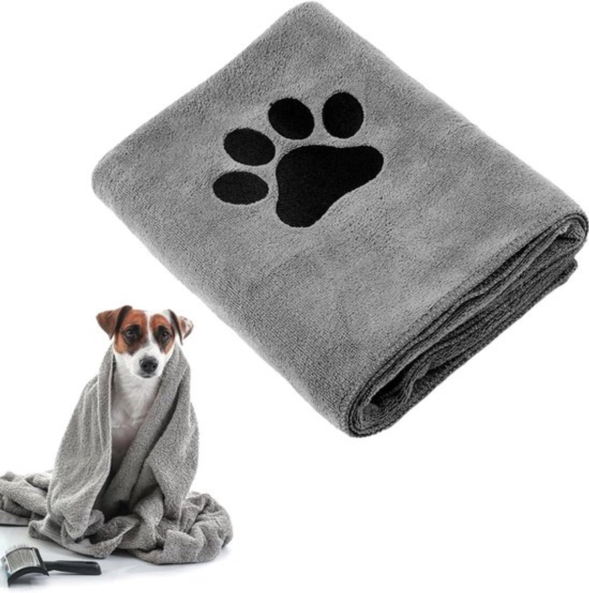 Hondenhanddoek - Extra absorberend - Snel drogend - Warm - 50x100 cm - Middengrijs - Microvezel