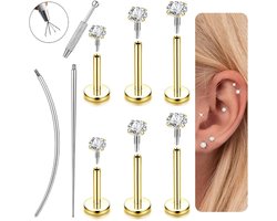 18G/16G Piercing hélix en acier chirurgical doré/argenté à filetage interne pour tragus, conch, labret, hypoallergénique, boucles d'oreilles pour cartilage, clou de nez et piercings d'oreille pour femmes et hommes