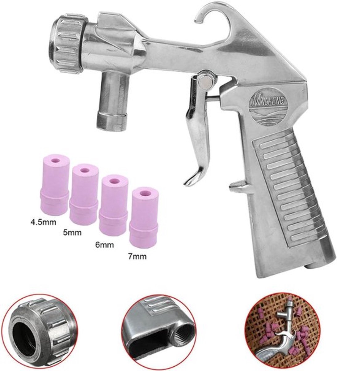 Zandstraalpistool met keramische sproeiers en persluchtfunctie - Ideaal voor zandstralen - Complete kit met 4 sproeiers