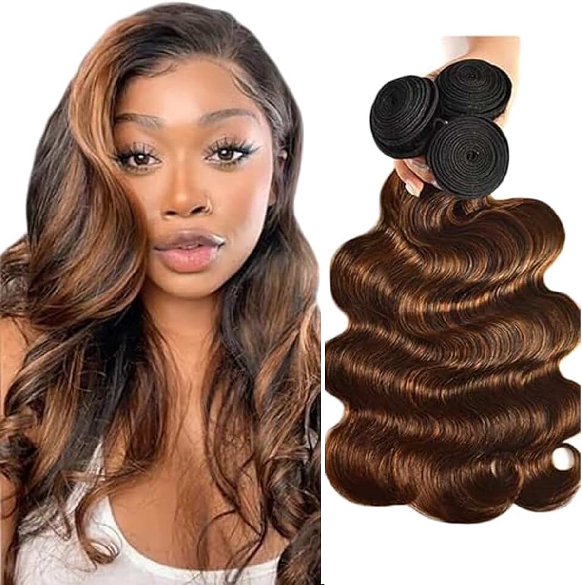 Wave Perücke Damen Bundles Human Hiar Brazilian Virgin Human Hair Extensions #4/30-Highlight Brown Mensliches Haar Bundle With Minimal Shedding For Women 16 18 20 Inch