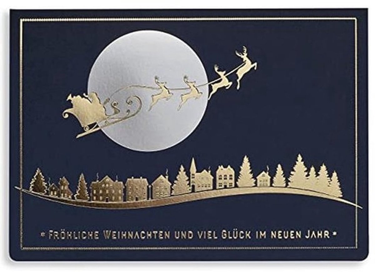 Exclusieve kerstkaarten set van 10 - vergulde kerstmotieven op sierpapier