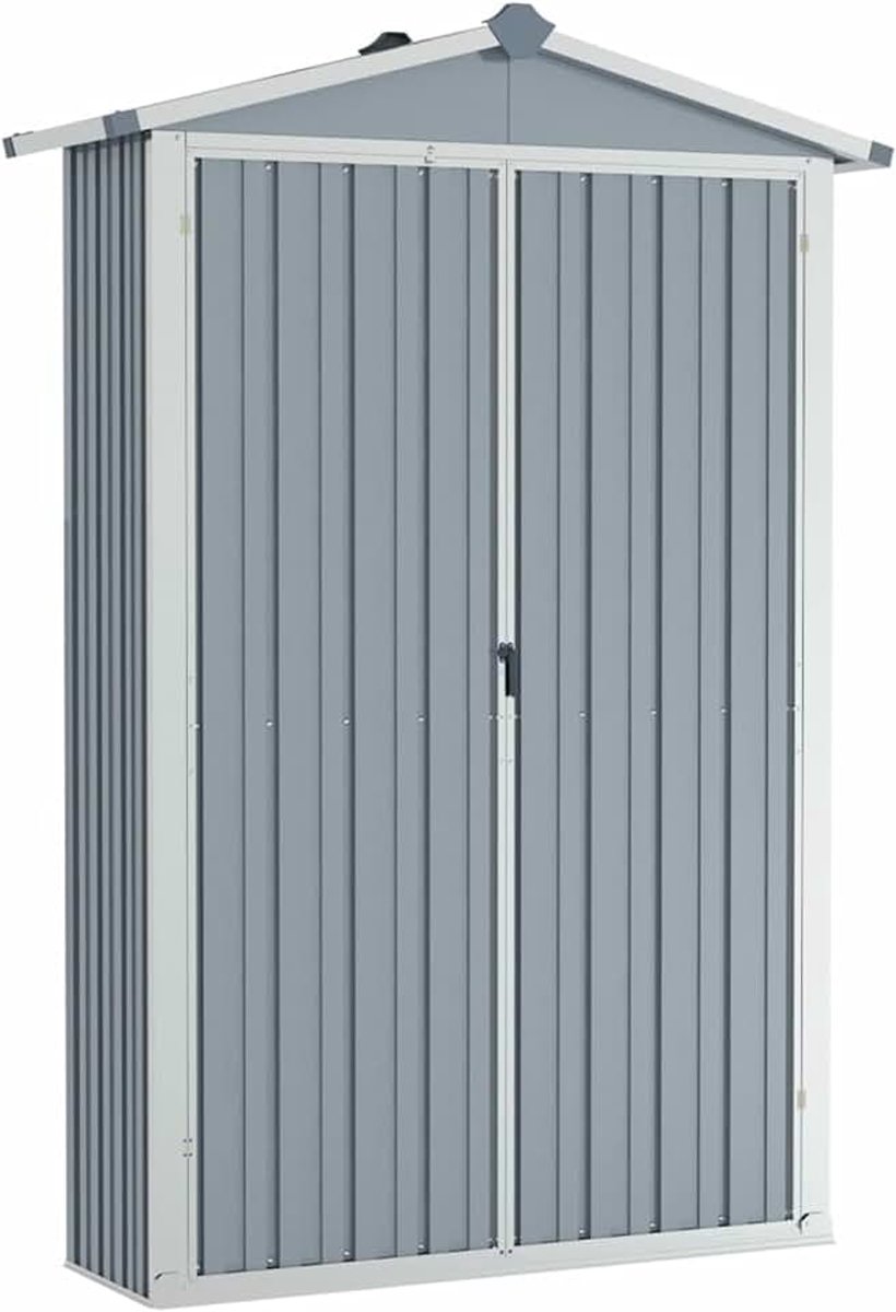 Schuur voor gereedschappen, tuinschuur, dubbele deur, schuin dak, zonder bodem, verzinkt staal, grijs 107,5x46x183 cm