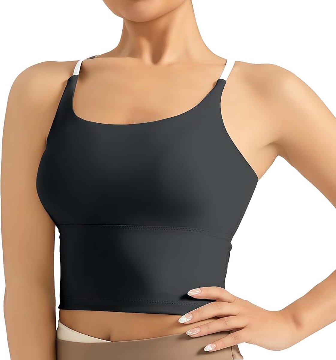 Sporttop voor dames, basic top, mouwloos, ademend en licht, voor sportschool, yoga, casual, korte tanktop met spaghetti