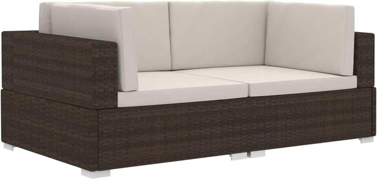 Banken voor terras, bank, voor buiten, tuin, hoek met kussen, 2 stuks, polyethyleen, bruin