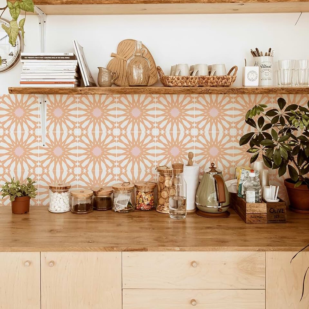 Tegelstickers, retrostijl, oranje, 25 stuks, 15 cm, afpellen en opplakken, waterdichte spatbescherming voor keuken en badkamer