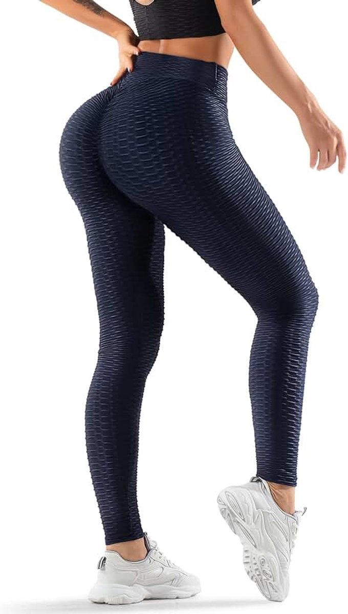 Tok Dameslegging, hoge taille, billenlift, buikcontrole, gymlegging met kreukeleffect en honingraatpatroon voor work-out, hardlopen, yoga