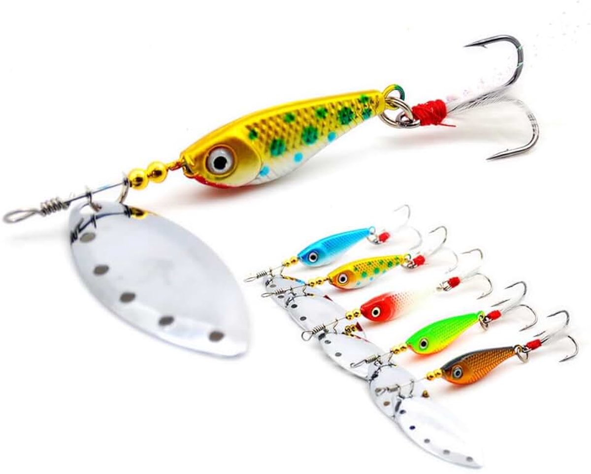 Spinner-knipperlichten, set van 5 stuks, met drielingen, pailletten, kunstaas, 16 g, voor forel, baars, zalm, snoek, snoekbaars, visaas met aasdoos