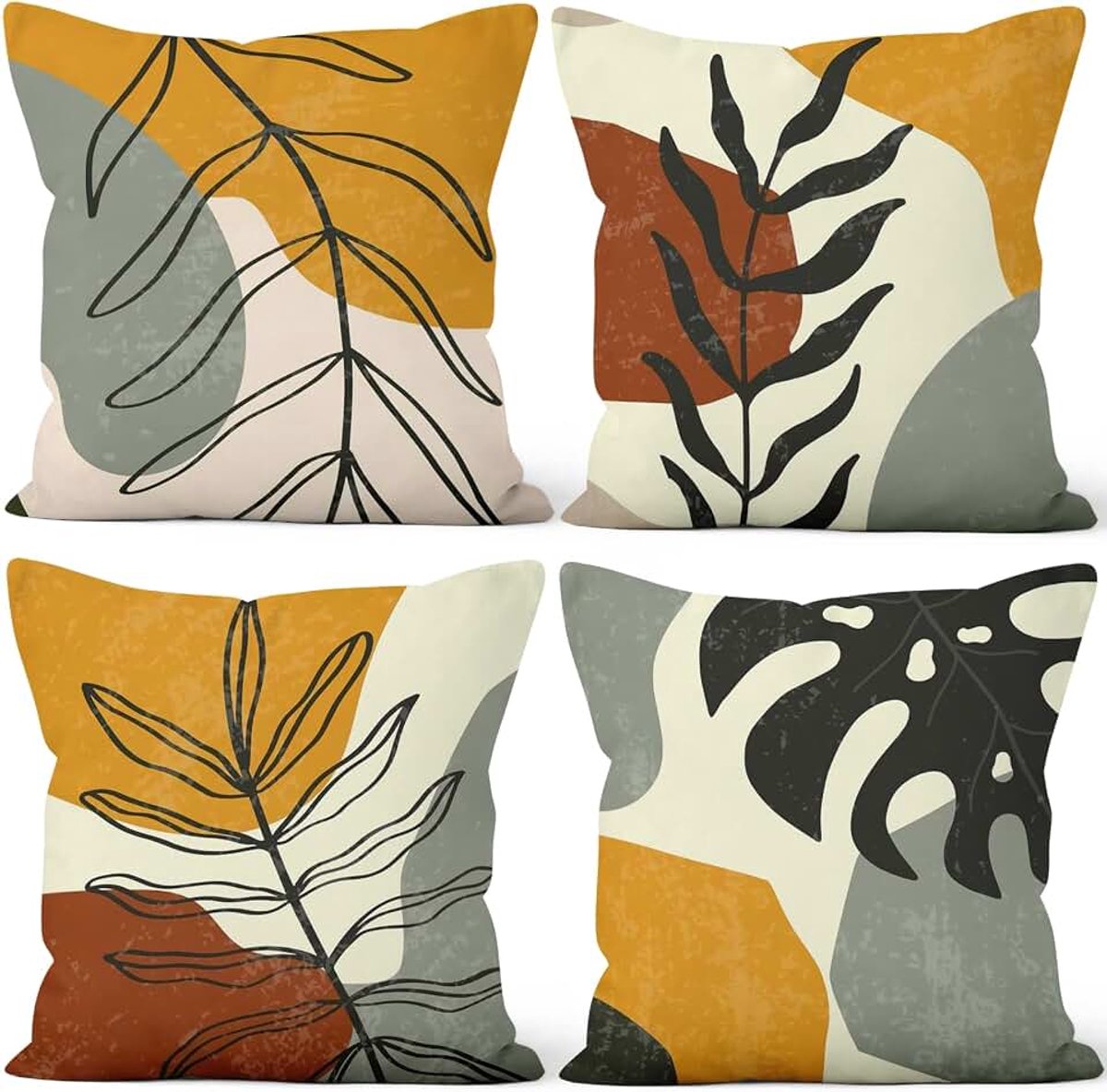 Kussenslopen Oranje Wit Grijs Modern Geometrisch Patroon Vierkante Zachte Korte Pluche Sierkussenhoezen Home Decor Voor Woonkamer Sofa Outdoor Tuin Bank, 50x50cm Set van 4