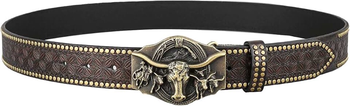 Western Cowboy Belt Retro riem voor heren Hip Hop Trend Klop Kraal Klinknagel Persoonlijkheidsriem (47" lang)