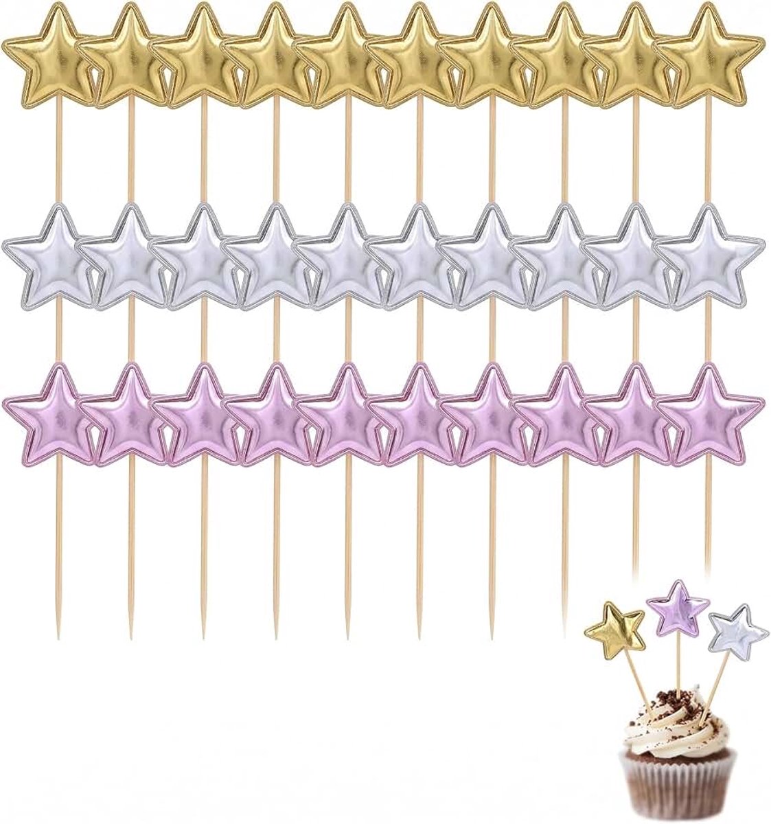 Party Picker 30 stuks hout goud zilver roze | Elegante decoratieve spiesjes voor fingerfood, cocktails & cupcakes. Ideaal voor onvergetelijke verjaardagen, bruiloften en feestelijke