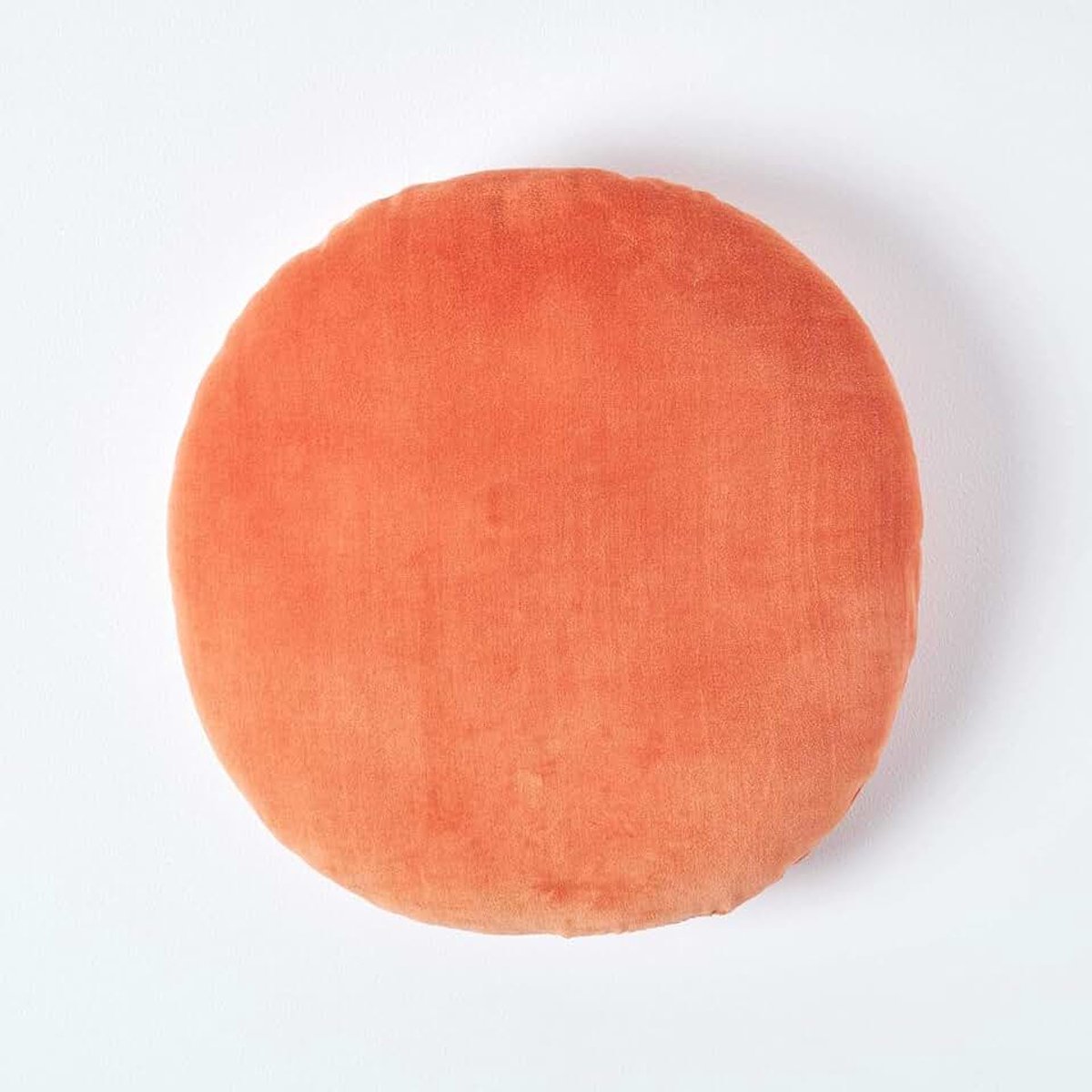 Rond kussen, 40 cm, van puur katoen, zacht, effen, oranje, decoratie voor bank of fauteuil