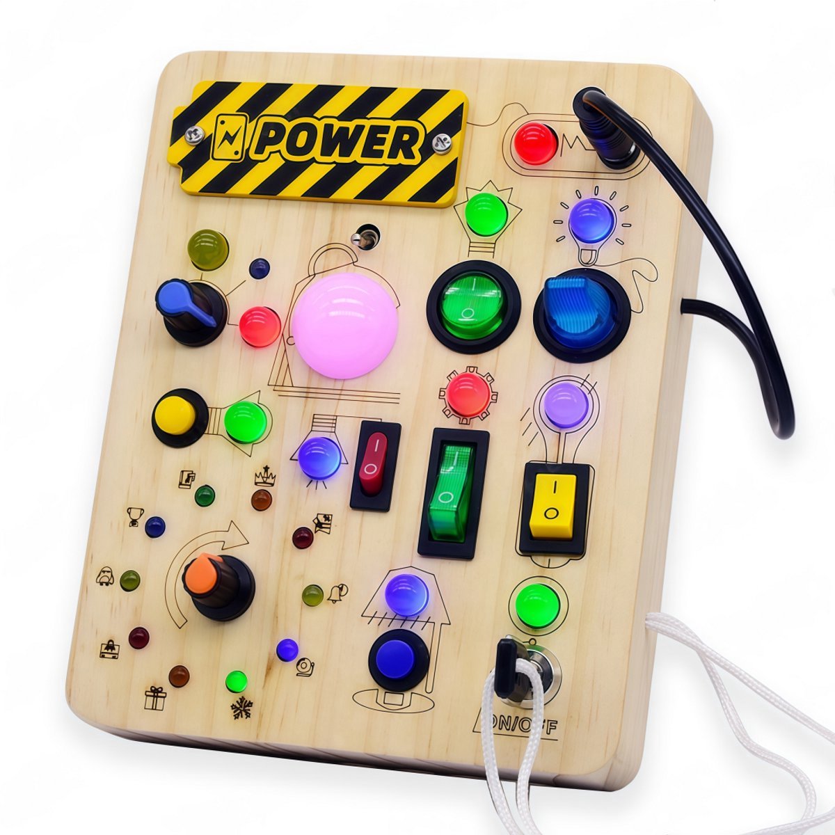 Casalora Montessori Speelgoed Baby Hout voor 1-3 jaar - LED Busy Board activiteitenspel met 12 schakelaars & muziek - Sensory speelgoed voor baby en peuter - Speelgoed Kinderen