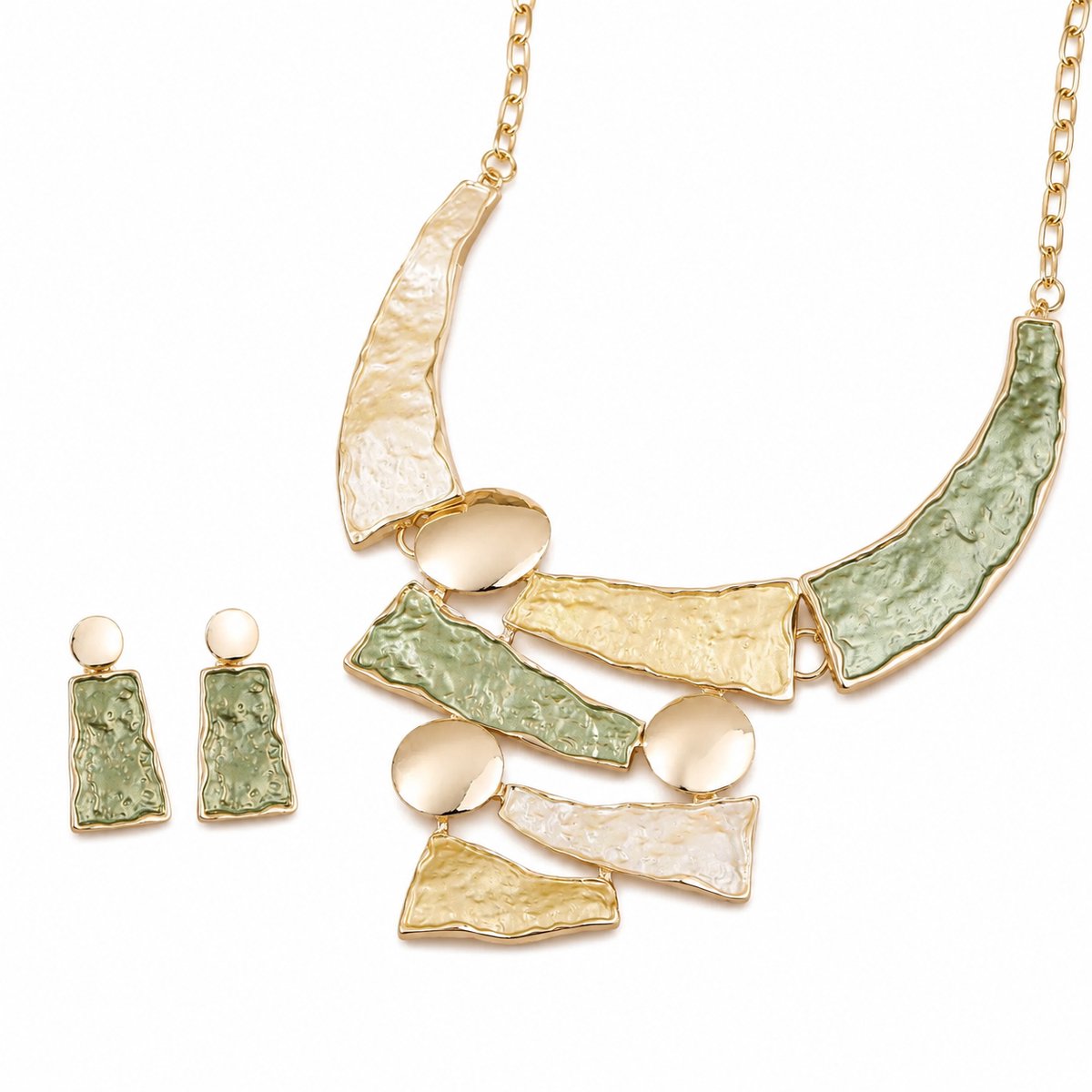 Helin Life Statement ketting- en oorbellenset — groen/goud - cadeau