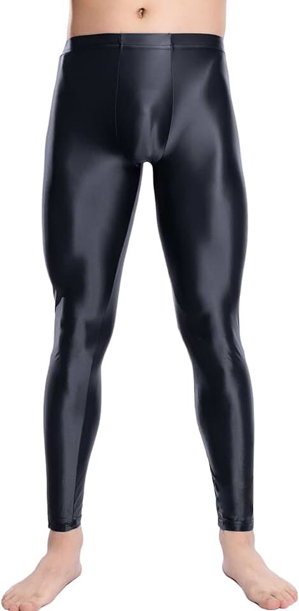 Heren Glanzende Smalle Broek Glanzende Olie Leggings Glanzende Panty Nylon Sportbroek Plus Size Clubwear Onderbroek M-XXL