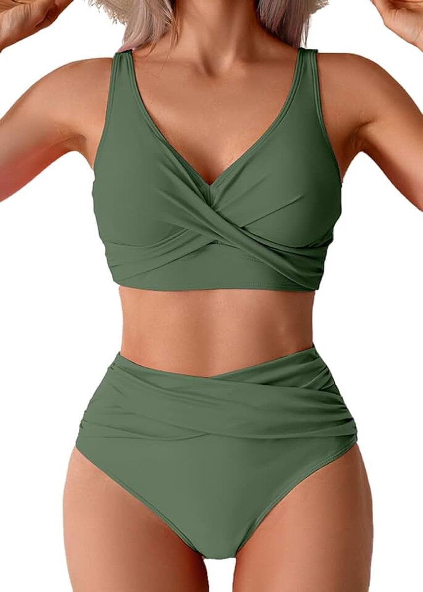 Dames set push-up hoge taille sexy triangel brede band onder de borst met cups tweedelig badpak zwempakken