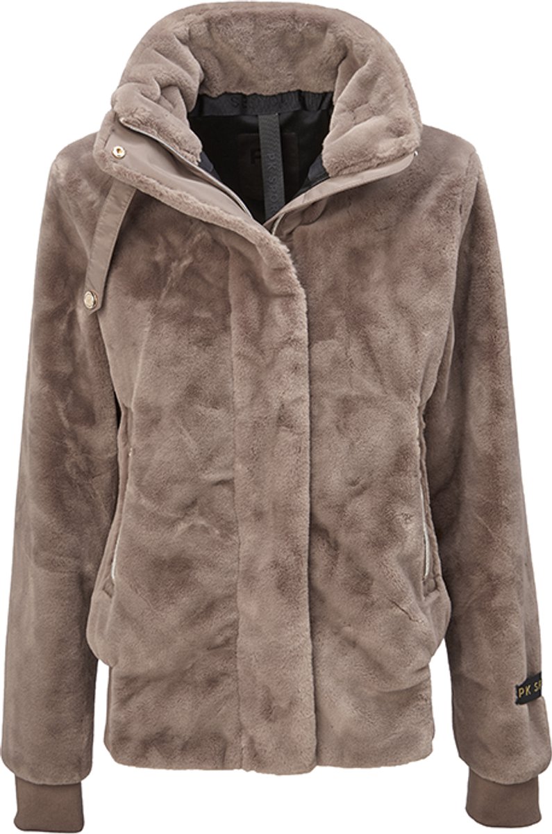 PK International - Tiamo - Fluffy Vest - Vest - Ritszakken - Gouden afwerking - Hoge kraag - Jersey voering - Muffin - Beige - 170