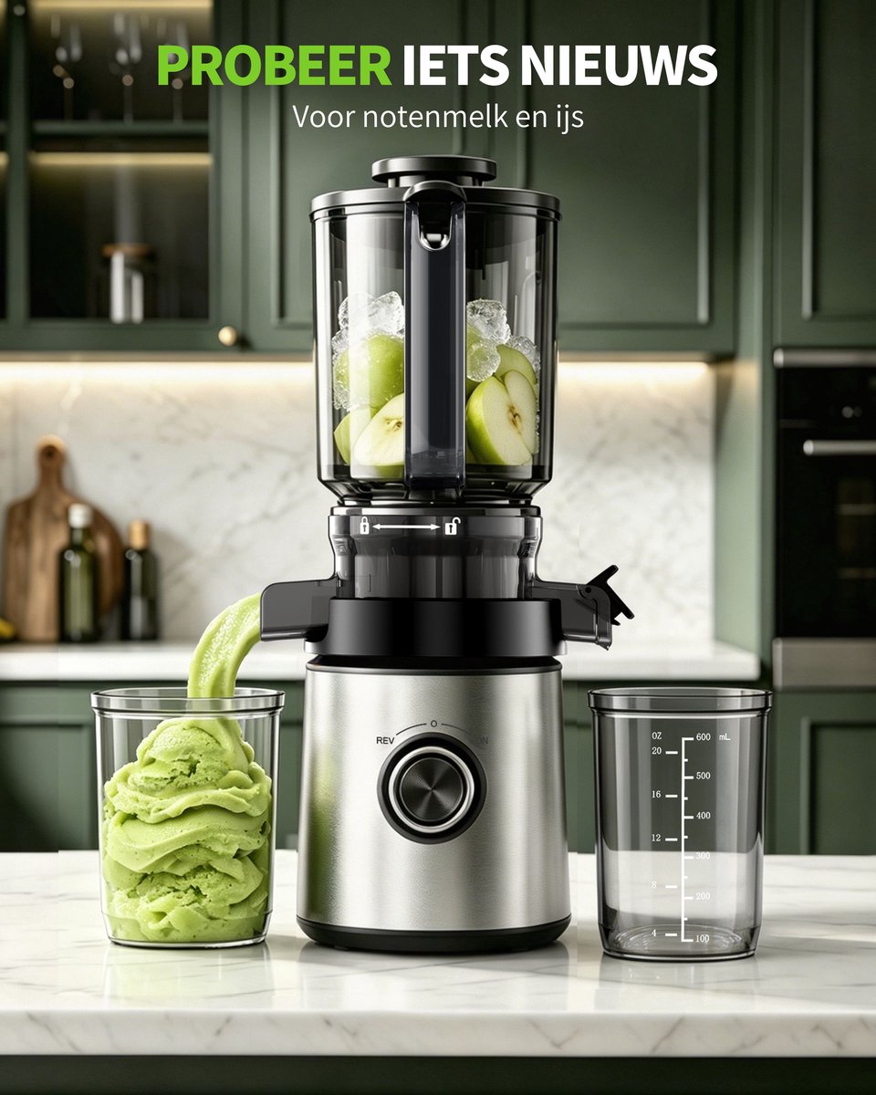 Slowjuicer - 2 liter inhoud - Brede vulopening van 130 mm thumbnail 6