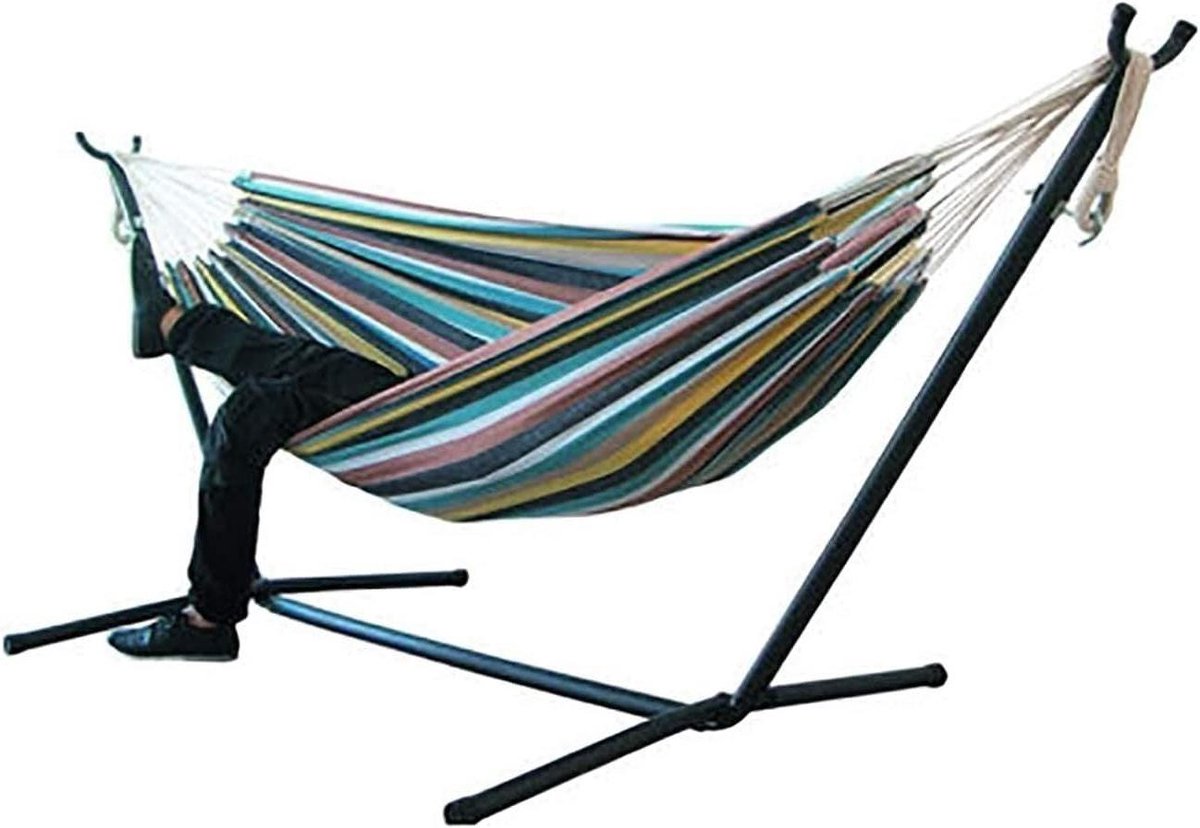 Hangmat met standaard - Campinghangmat Schommel - Ontspannen in de tuin - Draagbaar afneembaar - 118 cm pakket - Multicolor